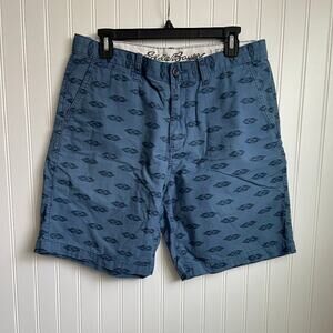Eddie Bauer Shorts Mens 33 Blue Geometric Legend Wash Khaki Chinos Flat Front